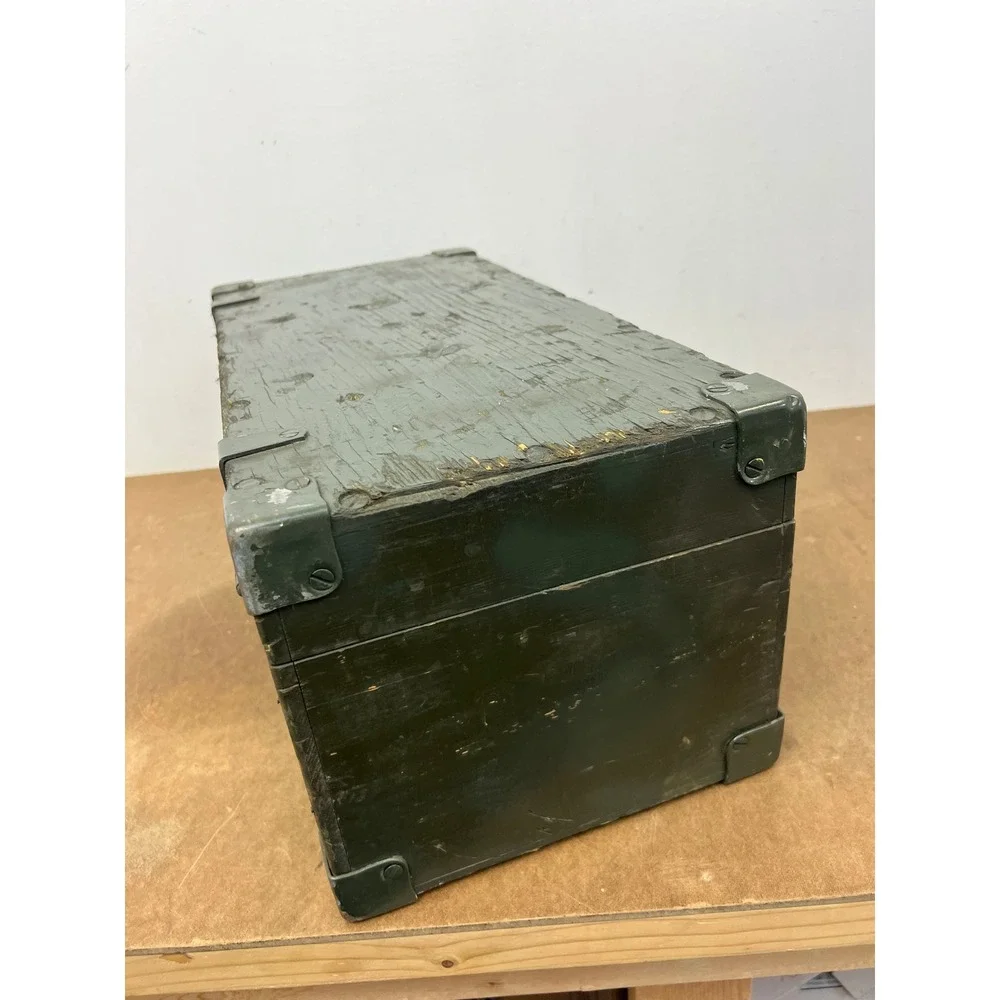 Vintage Military Wooden Chest Case OD Green Trunk Locking Tool Box Storage US